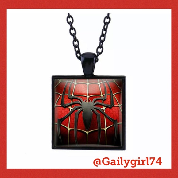 Spiderman Square Glass Cabochon Black Necklace - Picture 1 of 4